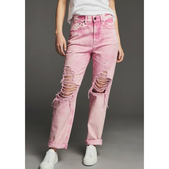 Retrofete Denim - retrofete Chris Jeans Vintage Pink  High Waist Distressed